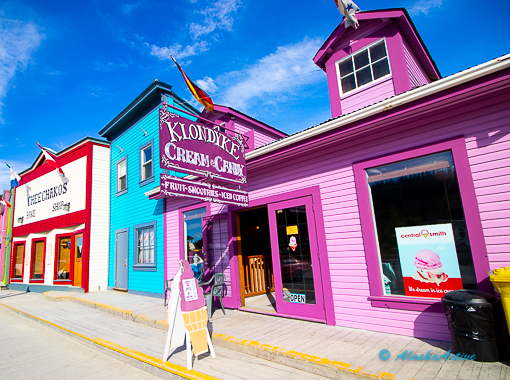 Downtown Dawson City during summer